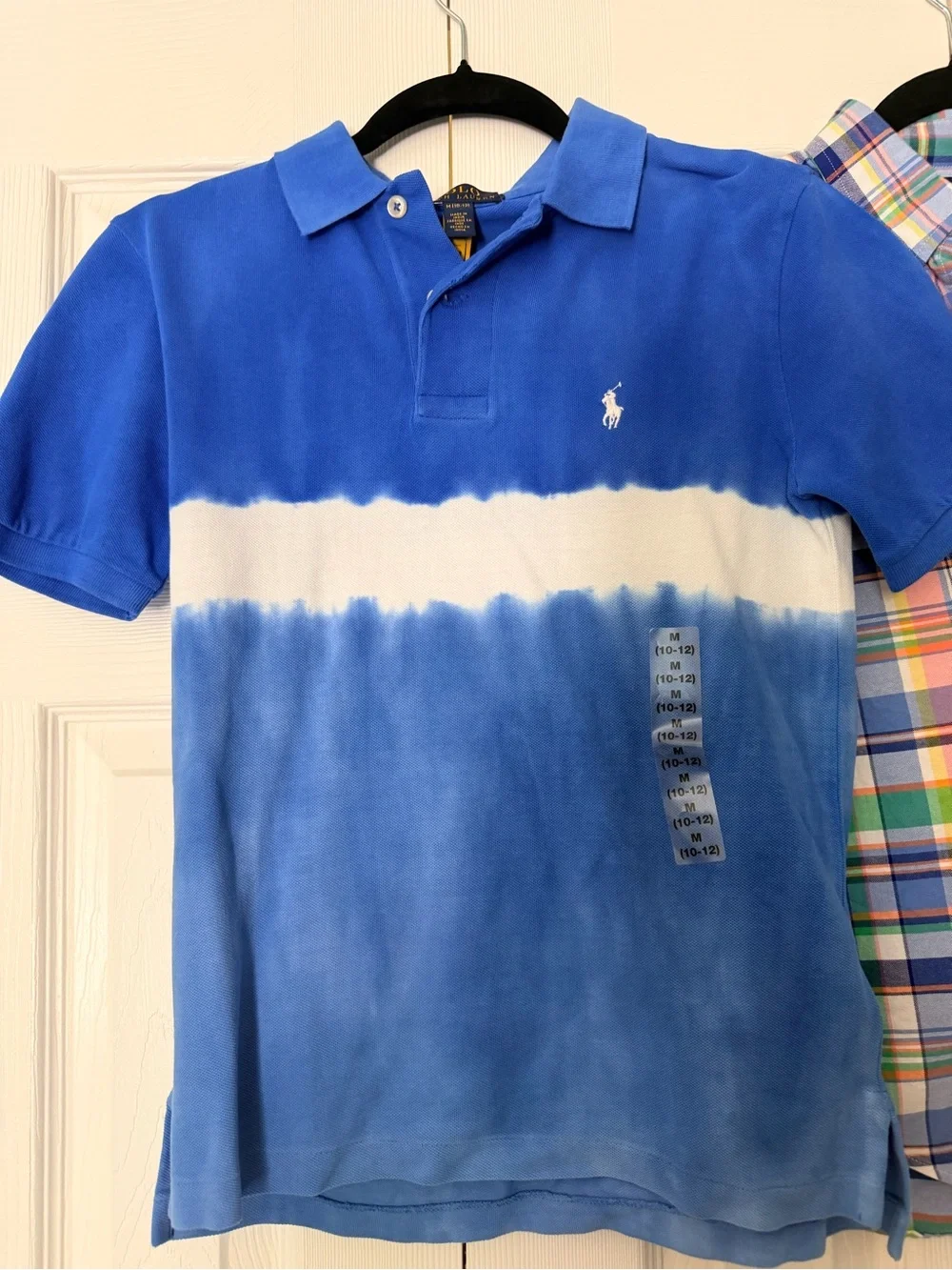 Ralph Lauren Polo Boys Blue & White Polos and Plaid 3 Shirt Set 100% Cotton NWT
